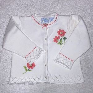 Vintage 90’s 2nd step white pointelle ribbon embroidered cardigan sweater 24m